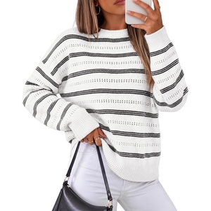 image:imageZESICA Womens 2026 Casual Long Sleeve Striped Pullover SweatersWhite