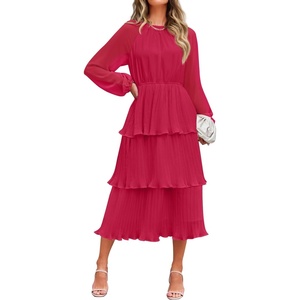 image:imageZESICA Womens 2026 Chiffon Tiered Long Sleeve DressesRose