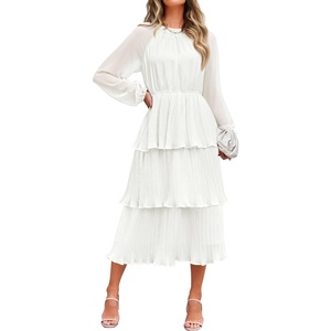image:imageZESICA Womens 2026 Chiffon Tiered Long Sleeve DressesWhite