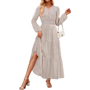 image:imageZESICA Womens 2026 Fall Boho Floral Long Sleeve Maxi DressesBeige