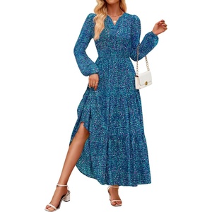 image:imageZESICA Womens 2026 Fall Boho Floral Long Sleeve Maxi DressesPeacockblue