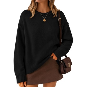 image:imageZESICA Womens 2026 Fall Long Sleeve Crewneck Oversized Chunky SweatersBlack