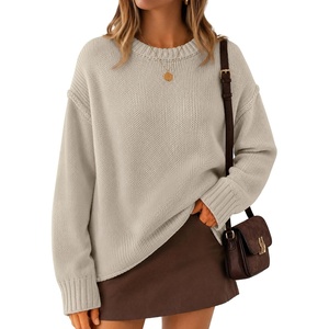 image:imageZESICA Womens 2026 Fall Long Sleeve Crewneck Oversized Chunky SweatersGreyapricot