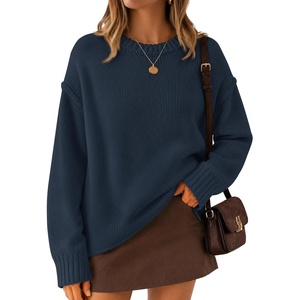 image:imageZESICA Womens 2026 Fall Long Sleeve Crewneck Oversized Chunky SweatersNavy