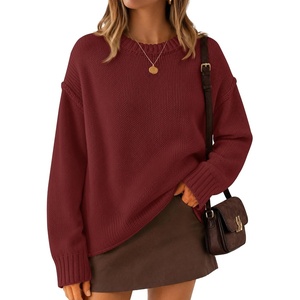 image:imageZESICA Womens 2026 Fall Long Sleeve Crewneck Oversized Chunky SweatersRed