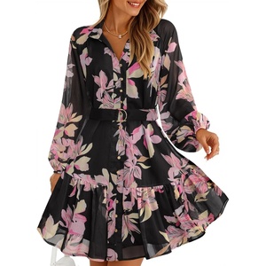 image:imageZESICA Womens 2026 Fall Long Sleeve Floral Mini DressBlack