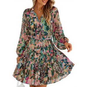 image:imageZESICA Womens 2026 Fall Long Sleeve Floral Mini DressGreen