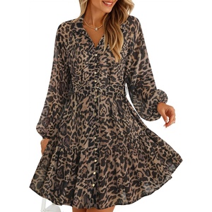 image:imageZESICA Womens 2026 Fall Long Sleeve Floral Mini DressLeopard