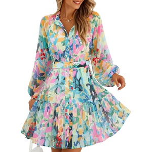 image:imageZESICA Womens 2026 Fall Long Sleeve Floral Mini DressLightgreen