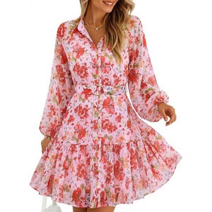 image:imageZESICA Womens 2026 Fall Long Sleeve Floral Mini DressLightpink