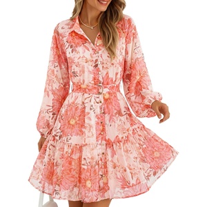 image:imageZESICA Womens 2026 Fall Long Sleeve Floral Mini DressOrange Red