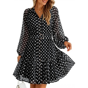 image:imageZESICA Womens 2026 Fall Long Sleeve Floral Mini DressPoint Black