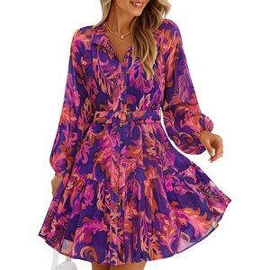 image:imageZESICA Womens 2026 Fall Long Sleeve Floral Mini DressPurple