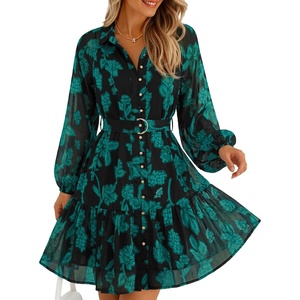 image:imageZESICA Womens 2026 Fall Long Sleeve Floral Mini DressTurquoise
