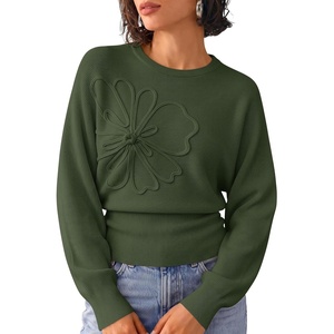 image:imageZESICA Womens 2026 Fall Long Sleeve Floral Ruched Cute SweatersArmygreen