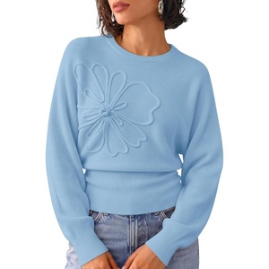 image:imageZESICA Womens 2026 Fall Long Sleeve Floral Ruched Cute SweatersBlue
