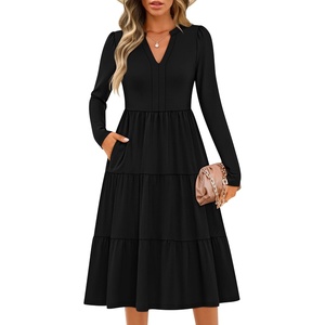 image:imageZESICA Womens 2026 Fall Long Sleeve Ruffle Midi DressesBlack