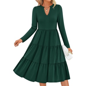 image:imageZESICA Womens 2026 Fall Long Sleeve Ruffle Midi DressesDarkgreen