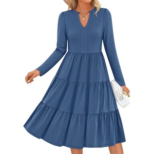 image:imageZESICA Womens 2026 Fall Long Sleeve Ruffle Midi DressesDustyblue