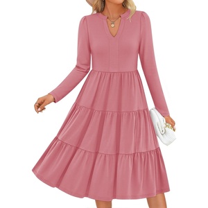 image:imageZESICA Womens 2026 Fall Long Sleeve Ruffle Midi DressesPink