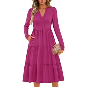 image:imageZESICA Womens 2026 Fall Long Sleeve Ruffle Midi DressesRose