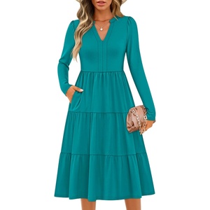 image:imageZESICA Womens 2026 Fall Long Sleeve Ruffle Midi DressesTurquoise
