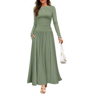 image:imageZESICA Womens 2026 Fall Long Sleeve Slimming Knit Maxi DressBean Green