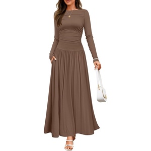 image:imageZESICA Womens 2026 Fall Long Sleeve Slimming Knit Maxi DressBrown
