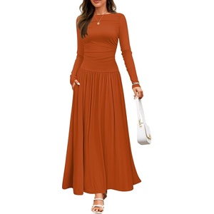 image:imageZESICA Womens 2026 Fall Long Sleeve Slimming Knit Maxi DressRust