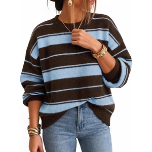 image:imageZESICA Womens 2026 Fall Oversized Striped Cozy Casual Long Sleeve SweatersBlue Coffee