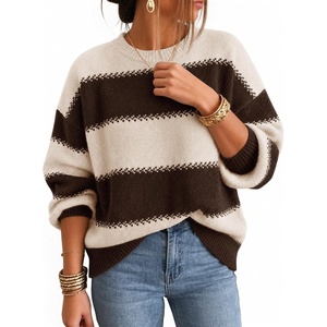 image:imageZESICA Womens 2026 Fall Oversized Striped Cozy Casual Long Sleeve SweatersCoffee