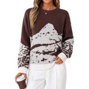 image:imageZESICA Womens 2026 Fall Winter Crewneck Oversized Printed SweatersBrown