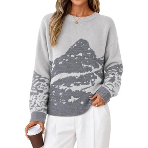 image:imageZESICA Womens 2026 Fall Winter Crewneck Oversized Printed SweatersGrey