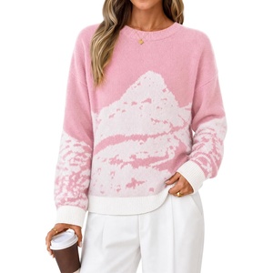 image:imageZESICA Womens 2026 Fall Winter Crewneck Oversized Printed SweatersPink