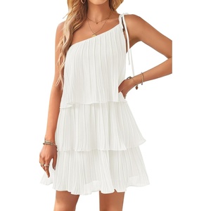 image:imageZESICA Womens 2026 Summer Boho Sleeveless Ruffle Mini DressIvory