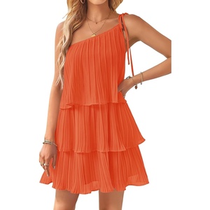 image:imageZESICA Womens 2026 Summer Boho Sleeveless Ruffle Mini DressOrange