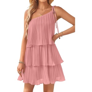image:imageZESICA Womens 2026 Summer Boho Sleeveless Ruffle Mini DressPink