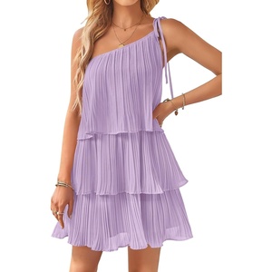 image:imageZESICA Womens 2026 Summer Boho Sleeveless Ruffle Mini DressPurple