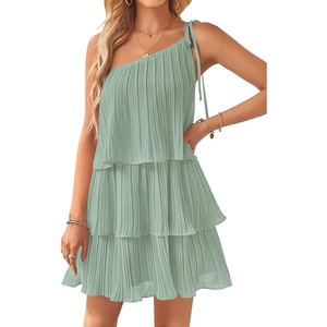 image:imageZESICA Womens 2026 Summer Boho Sleeveless Ruffle Mini DressSage