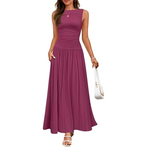 image:imageZESICA Womens 2026 Summer Sleeveless Pleated Maxi DressPlum