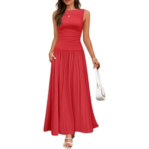 image:imageZESICA Womens 2026 Summer Sleeveless Pleated Maxi DressRed