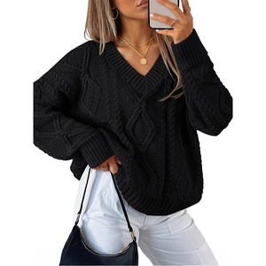image:imageZESICA Womens Cable Knit Long Sleeve Oversized Sweaters Fall Pullover TopsBlack