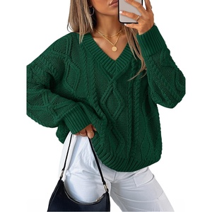 image:imageZESICA Womens Cable Knit Long Sleeve Oversized Sweaters Fall Pullover TopsDarkgreen