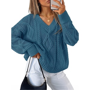 image:imageZESICA Womens Cable Knit Long Sleeve Oversized Sweaters Fall Pullover TopsDustyblue