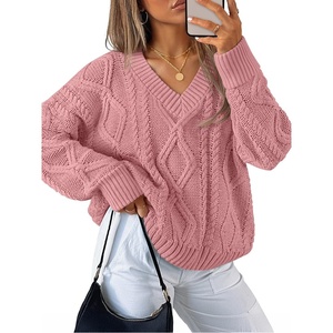 image:imageZESICA Womens Cable Knit Long Sleeve Oversized Sweaters Fall Pullover TopsPink