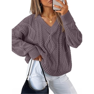 image:imageZESICA Womens Cable Knit Long Sleeve Oversized Sweaters Fall Pullover TopsPurple