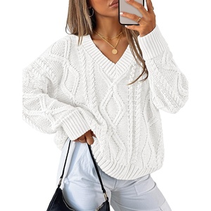image:imageZESICA Womens Cable Knit Long Sleeve Oversized Sweaters Fall Pullover TopsWhite