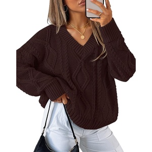image:imageZESICA Womens Cable Knit Long Sleeve Oversized Sweaters Fall Pullover TopsWine