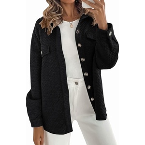 image:imageZESICA Womens Casual Long Sleeve Button Down Loose Shacket Jacket CoatBlack