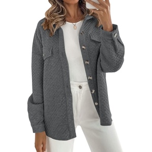 image:imageZESICA Womens Casual Long Sleeve Button Down Loose Shacket Jacket CoatDarkgrey
